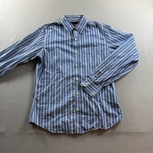 Ezra Fitch Button Down Shirt Mens Large Blue Striped Long Sleeve Cotton